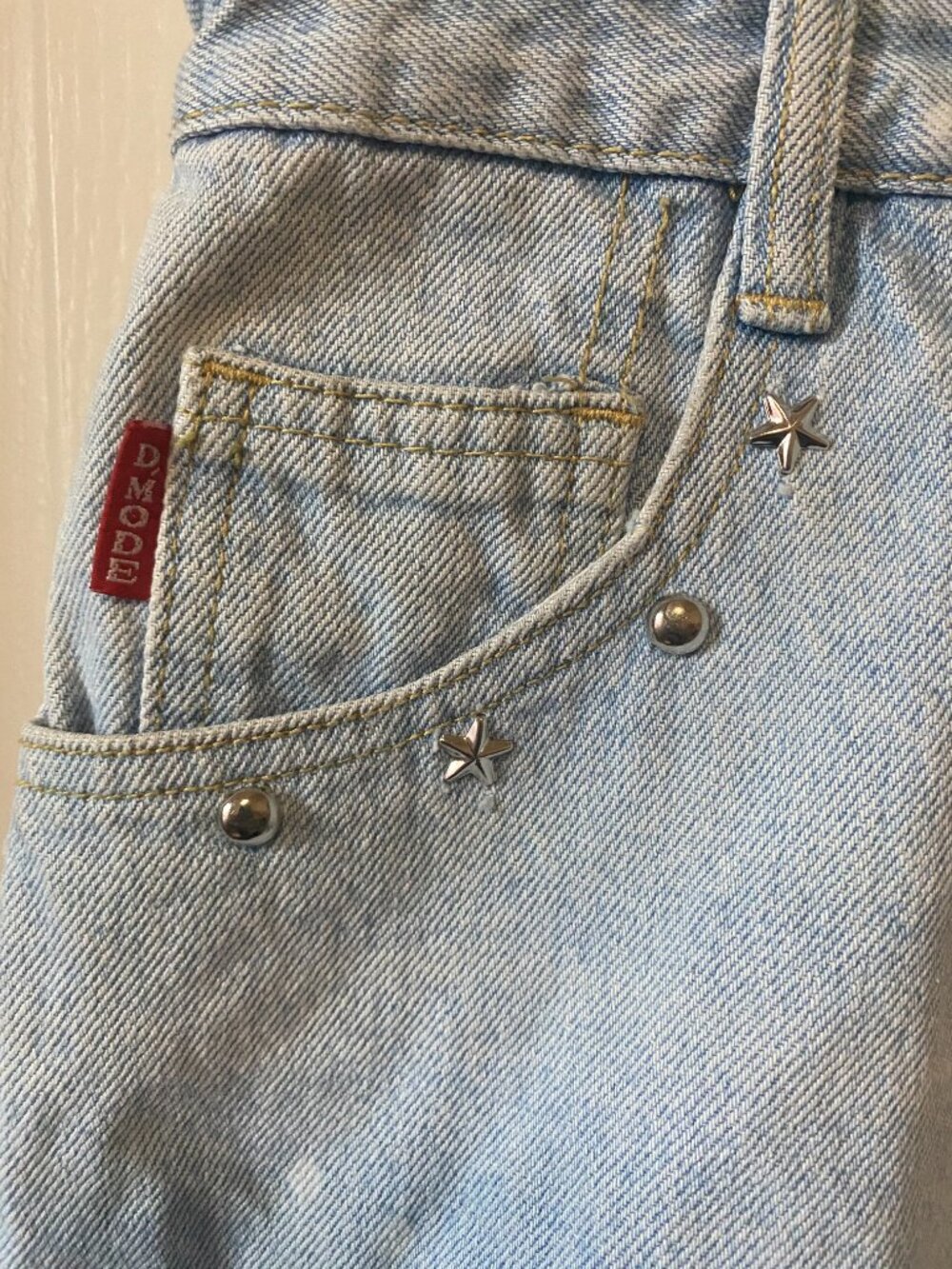 1980's/90's Vintage D'mode Classix Studded Frayed Denim Romper Light Wash 5 - Picture 3 of 16